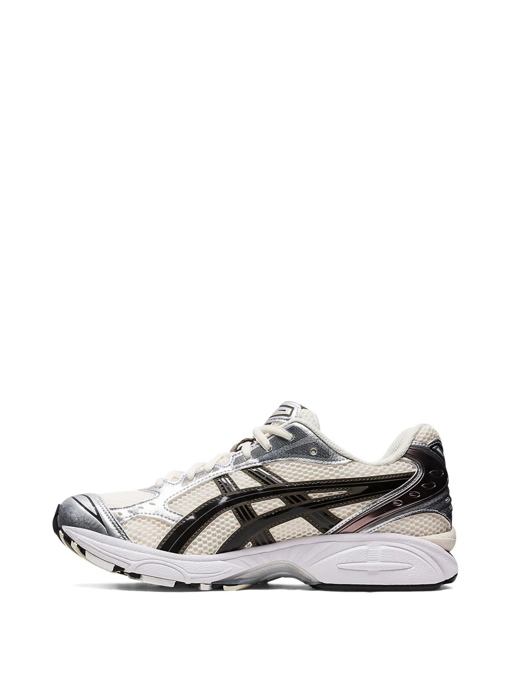 Asics Gel Kayano 14 Unisex White Midnight Sneaker White running shoe with black and gray accents at Volonka.