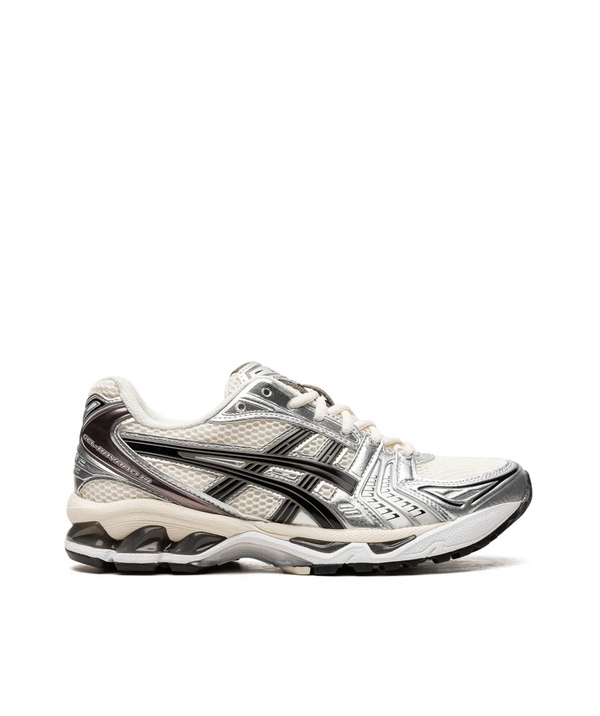 Asics Gel Kayano 14 Unisex White Midnight Sneaker White running shoe with black and gray accents at Volonka.