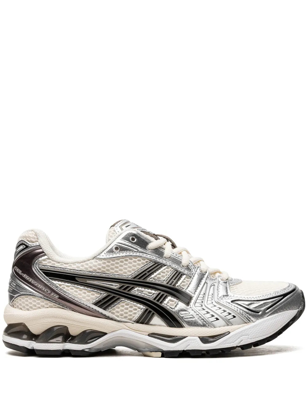Asics Gel Kayano 14 Unisex White Midnight Sneaker White running shoe with black and gray accents at Volonka.