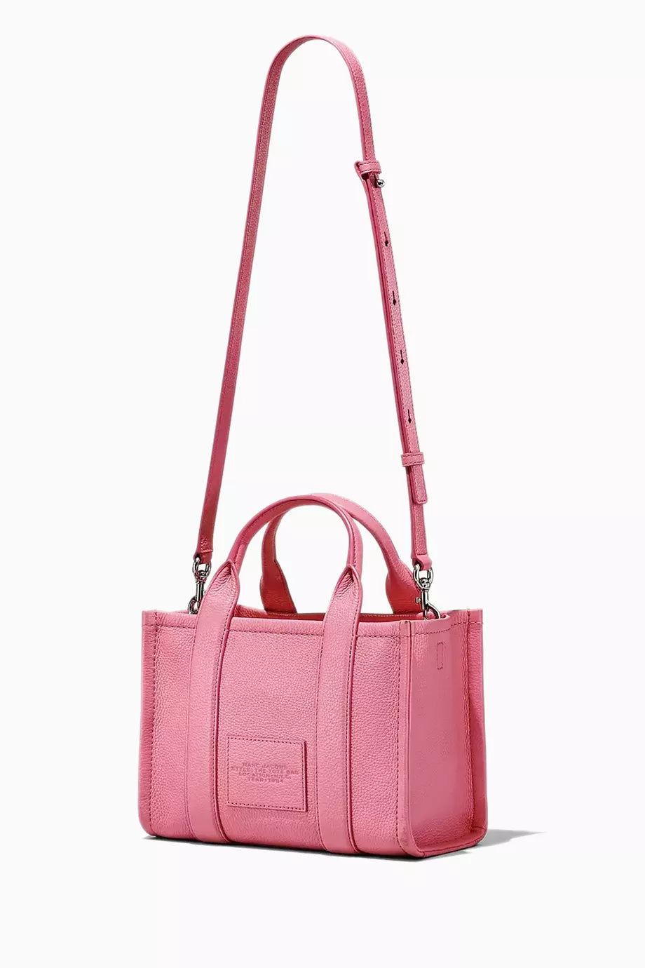Marc Jacobs Shopper Tote Bag Leather Pink Rosa displayed against a white background, highlighting its chic design.