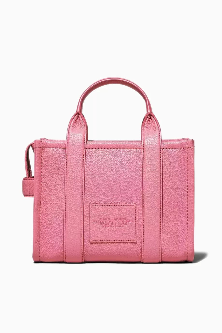 Marc Jacobs Shopper Tote Bag Leather Pink Rosa displayed against a white background, highlighting its chic design.