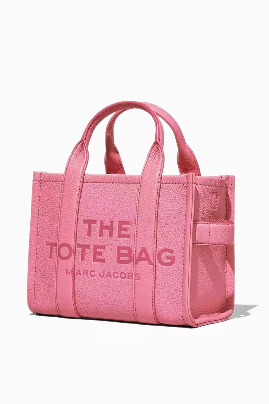 Marc Jacobs Shopper Tote Bag Leather Pink Rosa displayed against a white background, highlighting its chic design.