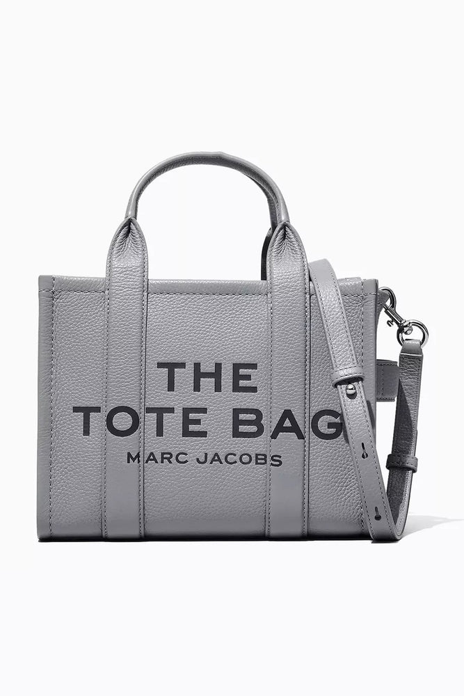 Marc Jacobs Shopper Tote Bag Leather Gray with logo and adjustable strap, stylish everyday accessory.
