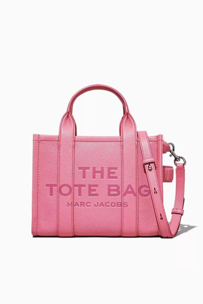 Marc Jacobs Shopper Tote Bag Leather Pink Rosa displayed against a white background, highlighting its chic design.