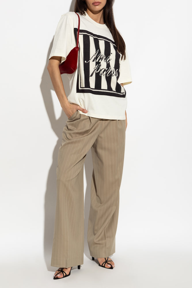 Ami Paris Striped Appliqué Square Tshirt