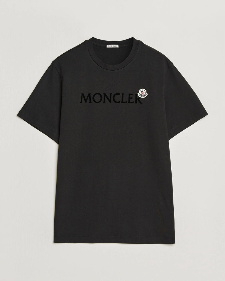 Moncler Men Lettering Logo Tshirt in black featuring a bold logo