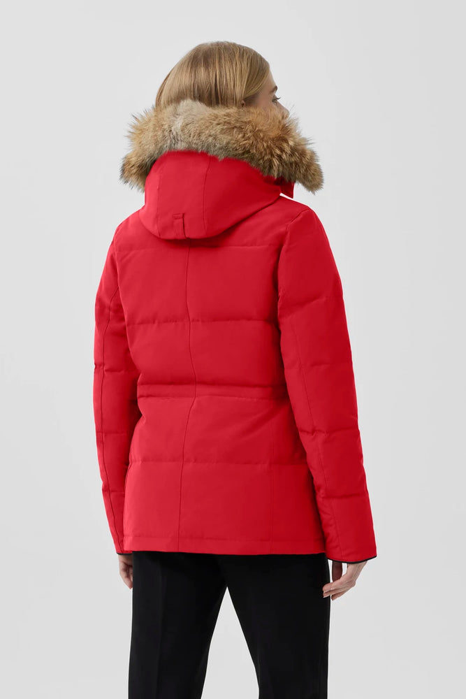 Red puffer jacket with fur, Canada Goose Chelsea Parka Women's Down Winter Jacket at Volonka store.