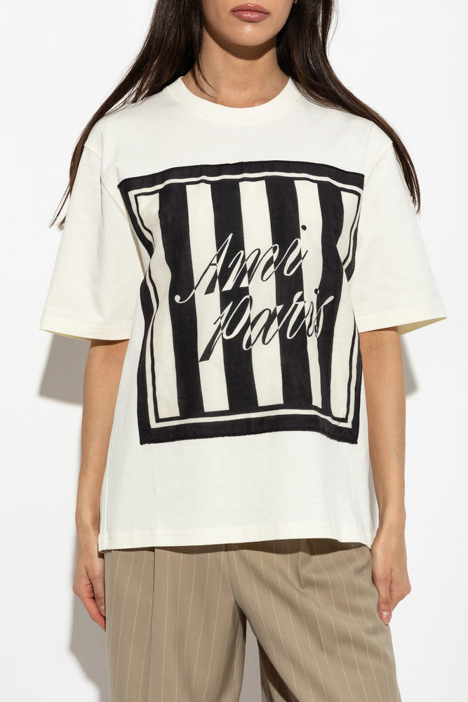 Ami Paris Striped Appliqué Square Tshirt
