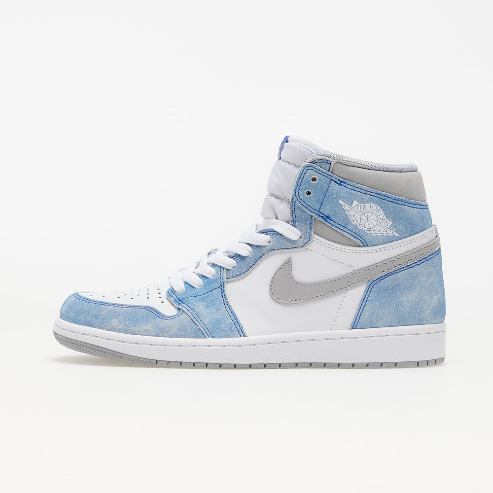 Nike Jordan 1 High OG Hyper Royal side view showcasing iconic design and blue hues. Nike Jordan 1 High OG Hyper Royal side view showcasing iconic design and blue hues.