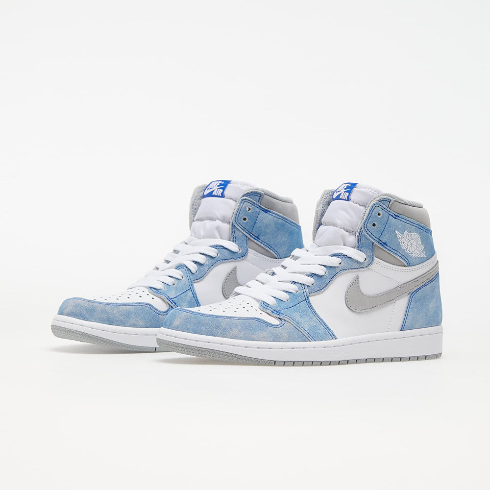 Nike Jordan 1 High OG Hyper Royal side view showcasing iconic design and blue hues. Nike Jordan 1 High OG Hyper Royal side view showcasing iconic design and blue hues.