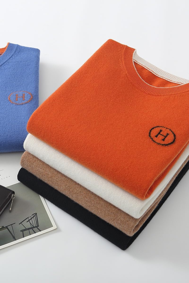 Stack of Hermes Men's Cashmere Knitwear Luxury Warm Sweater in various colors, showcasing soft, elegant fabric.