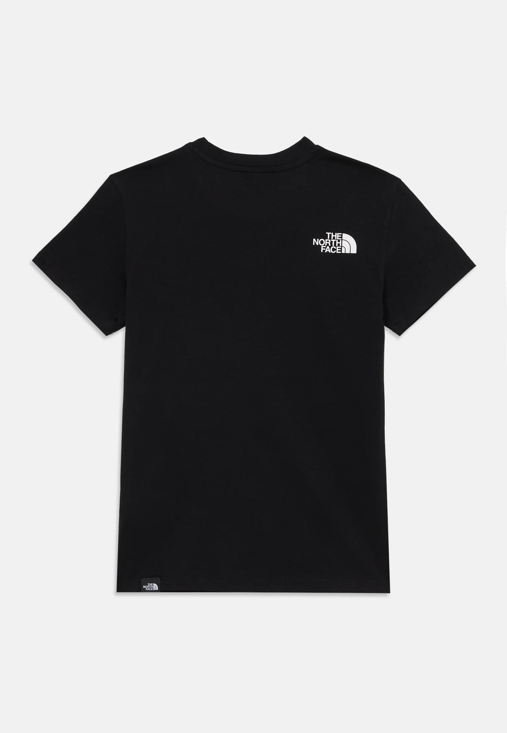 Black t-shirt with a logo on the chest against a white background