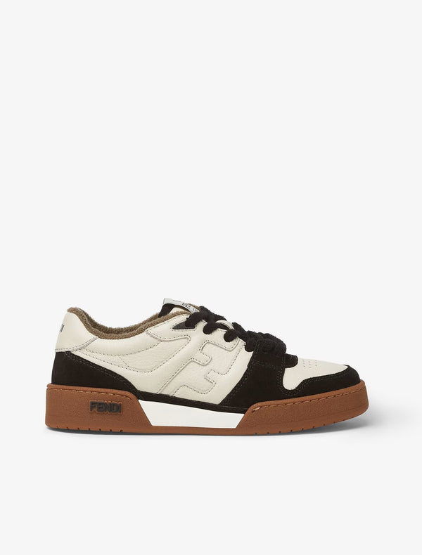 Fendi Sneaker Match Leather Black White side view with black, white, and brown color details on the sole at Volonka.