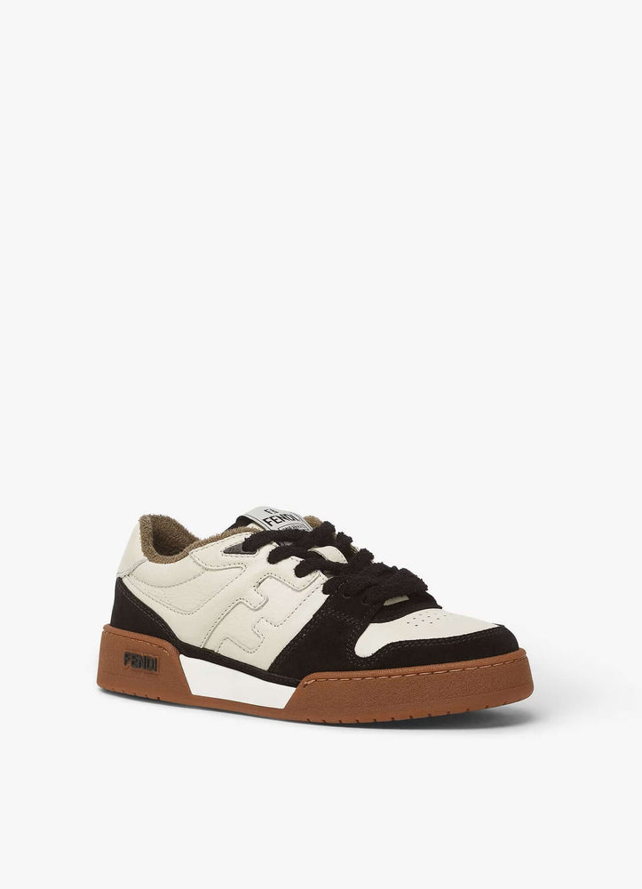 Fendi Sneaker Match Leather Black White side view with black, white, and brown color details on the sole at Volonka.