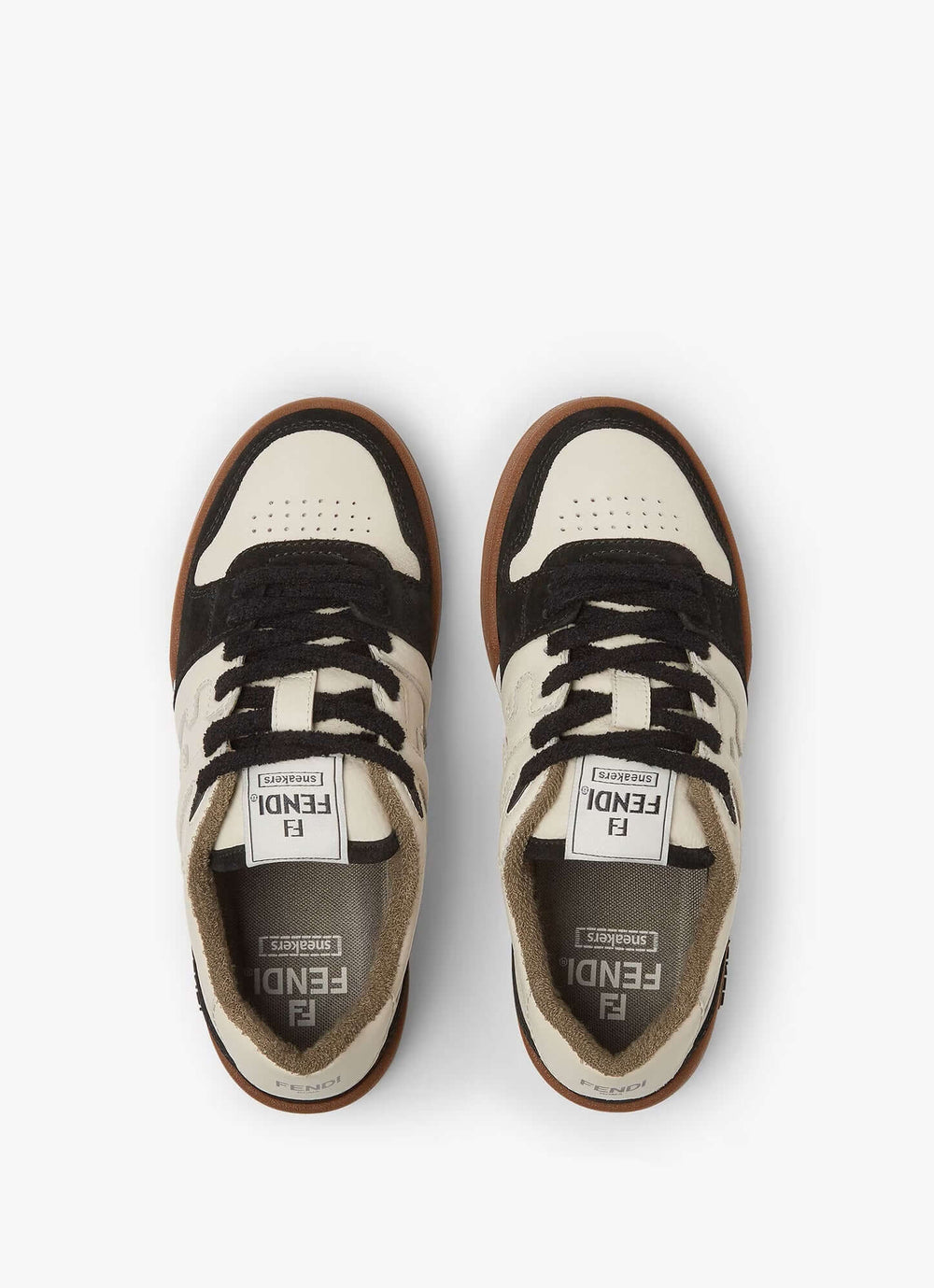 Fendi Sneaker Match Leather Black White side view with black, white, and brown color details on the sole at Volonka.
