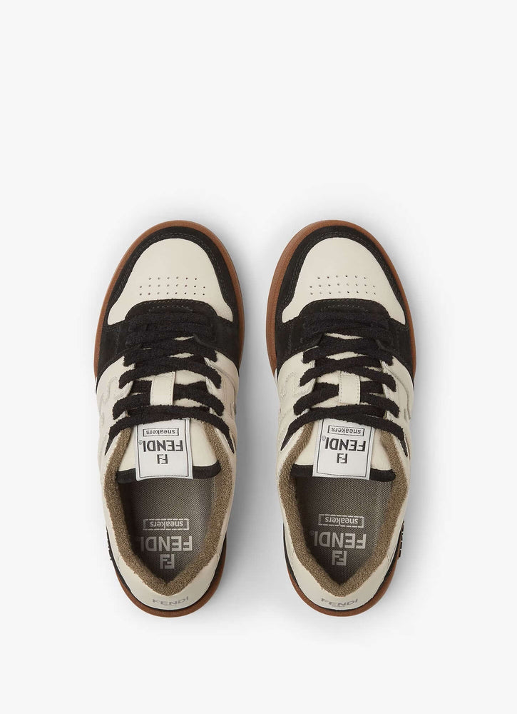 Fendi Sneaker Match Leather Black White side view with black, white, and brown color details on the sole at Volonka.
