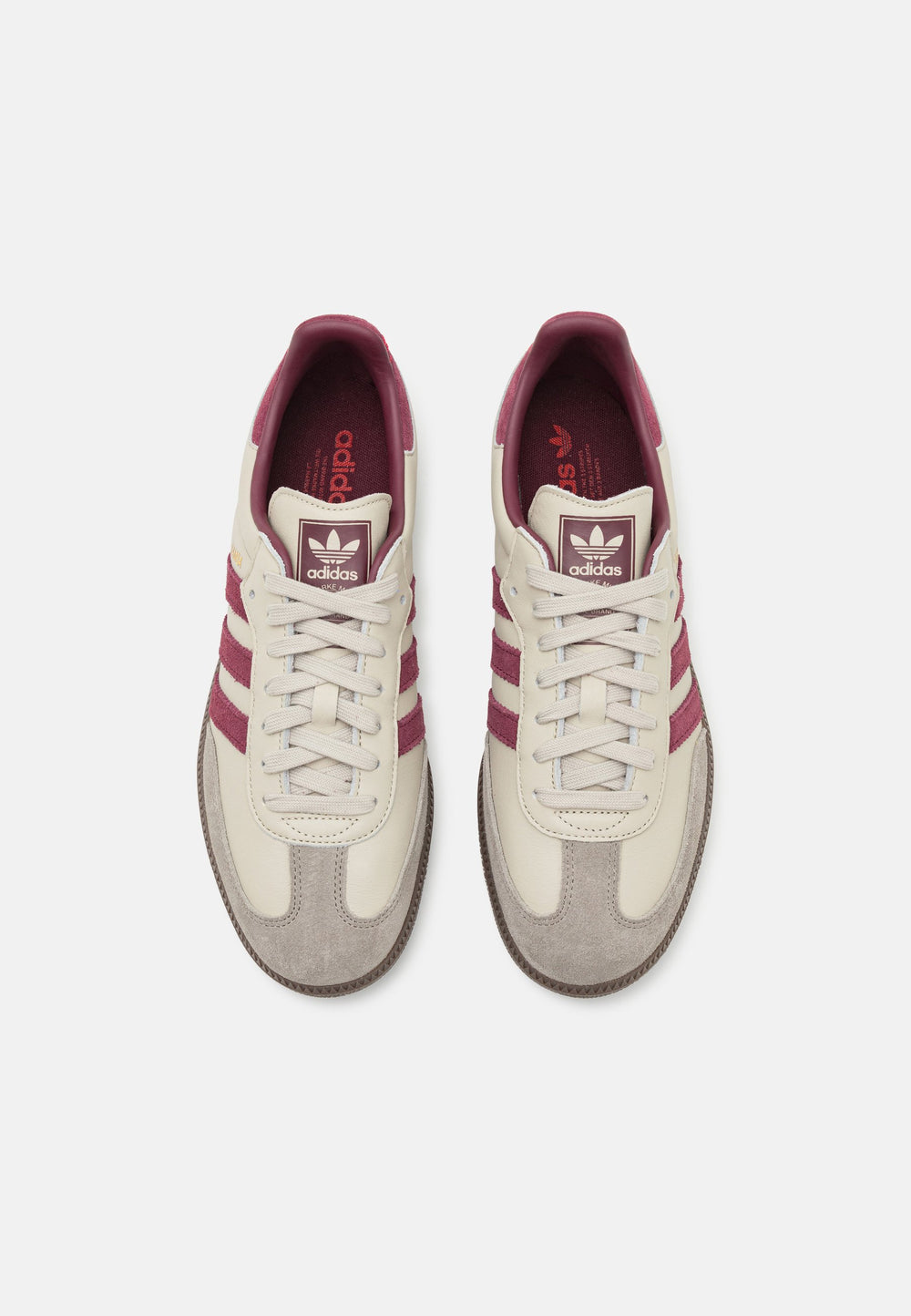 Adidas Samba OG Putty Grey Maroon sneaker with maroon stripes and detailing at Volonka.