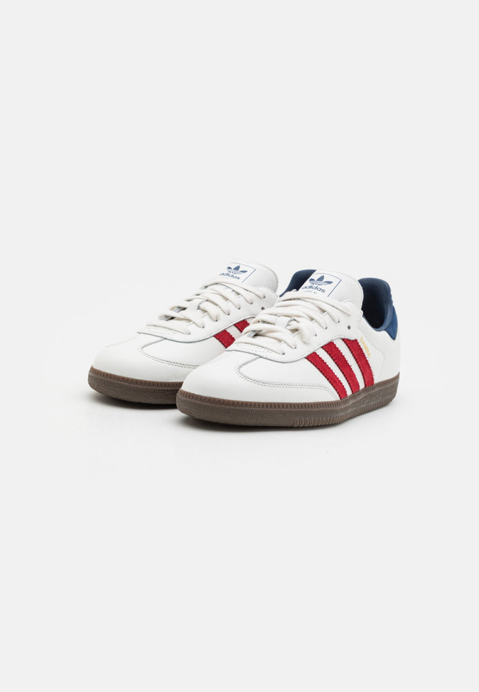 Adidas Samba OG White Red Indigo showing classic design and color combination at Volonka.