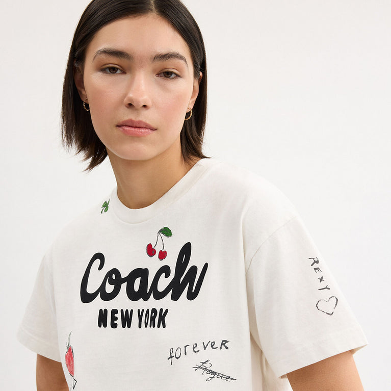 Coach Damen-Freizeit-T-Shirt mit Fruchtmuster