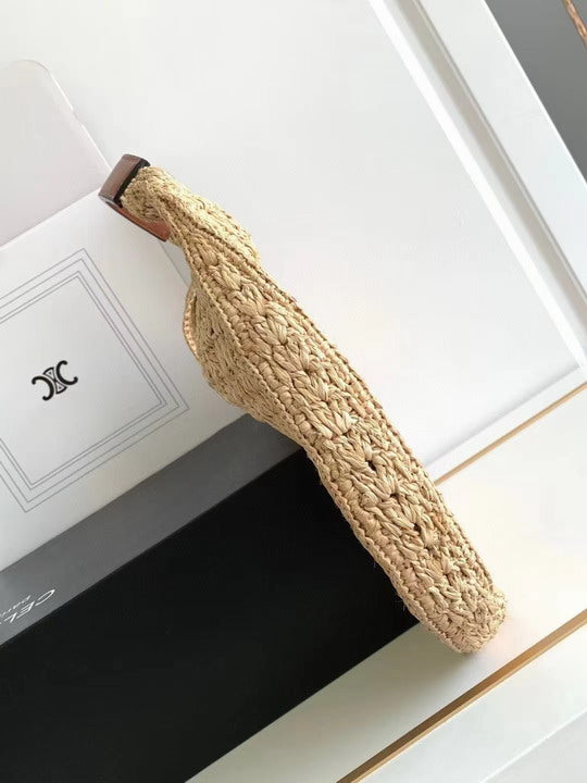 Celine Classic Panier Hobo Bag Raffia & Calfskin Leather