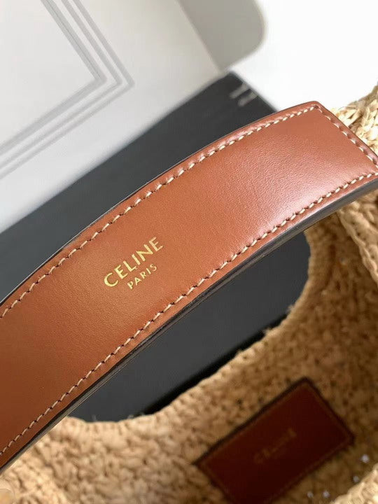 Celine Classic Panier Hobo Bag Raffia & Calfskin Leather