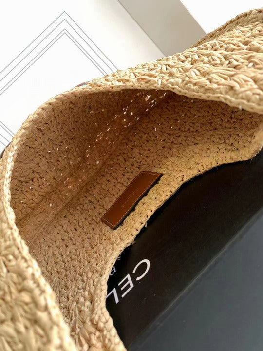 Celine Classic Panier Hobo Bag Raffia & Calfskin Leather
