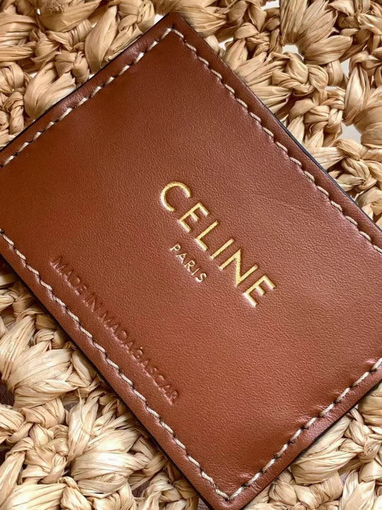 Celine Classic Panier Hobo Bag Raffia & Calfskin Leather