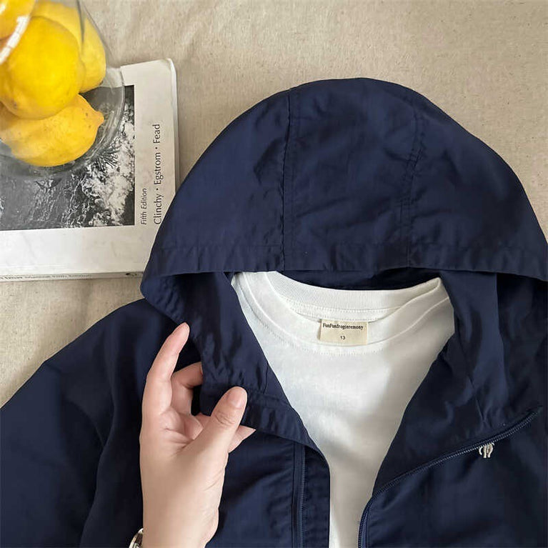 Kids Hooded Windbreaker Jacket Autumn Solid Color