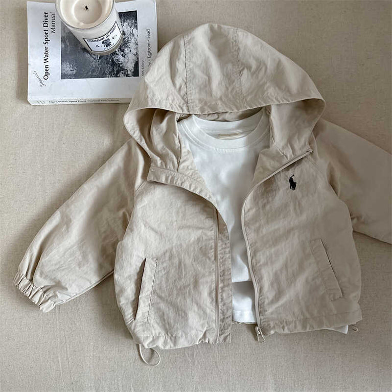 Kids Hooded Windbreaker Jacket Autumn Solid Color
