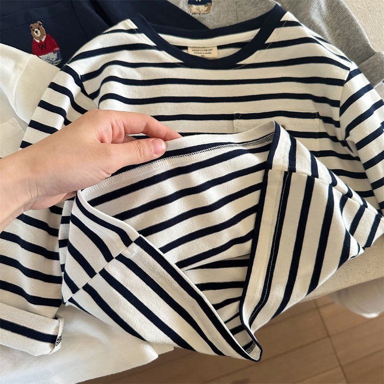 Kinder-Baumwoll-T-Shirt mit Bärenmotiv, langärmelig, Frühlings- und Herbstoberteil 