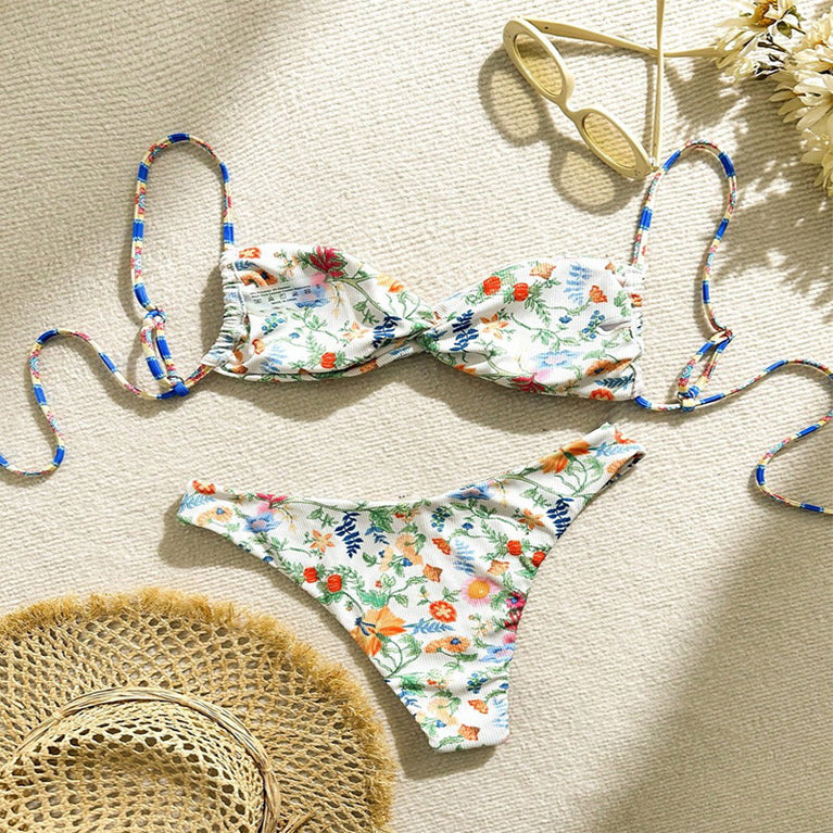 Women's Hot Floral Lace-up Beach Bikini Swimsuit