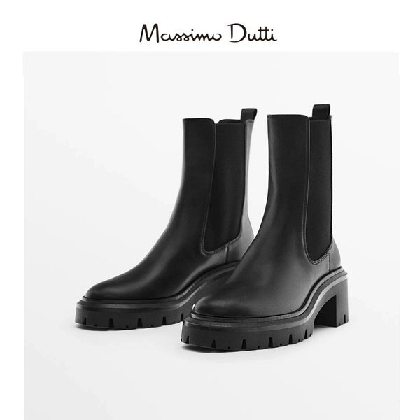 Massimo Dutti Women's Fall-Winter Leather Chelsea Boots