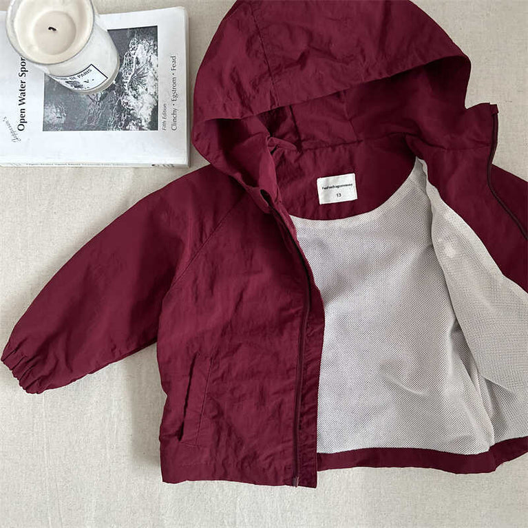 Kids Hooded Windbreaker Jacket Autumn Solid Color