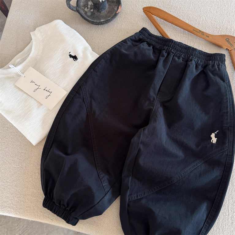 Kids Washed Cotton Pants Boys Autumn Leggings