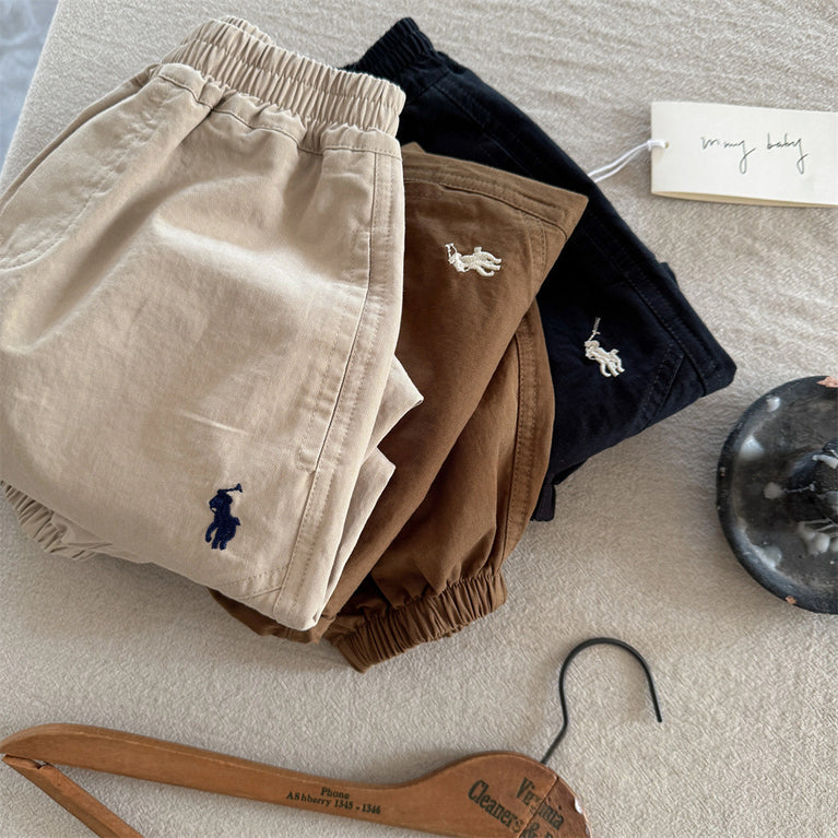 Kids Washed Cotton Pants Boys Autumn Leggings