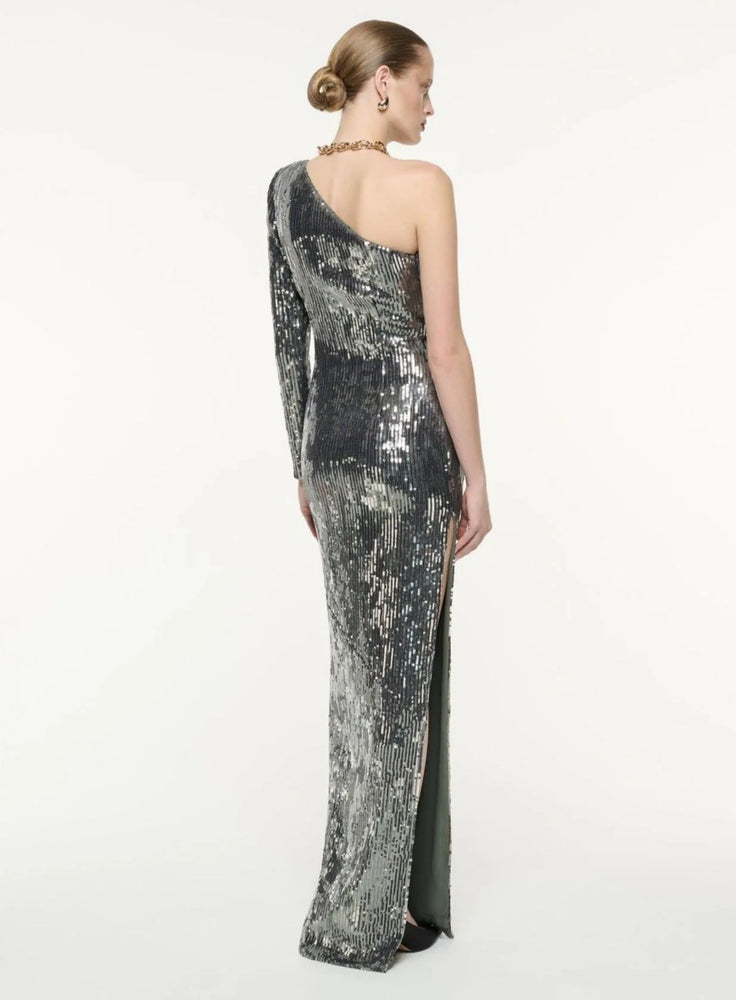 Elegant Silver Sequin Cocktail Party Dress
