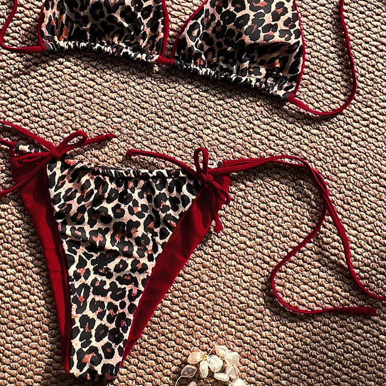 Leopard Lace-Up High-End Split Swimsuit