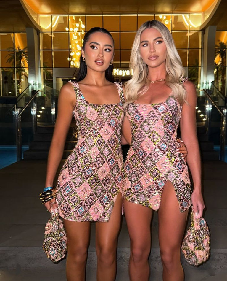 Vibrant Floral Diamond Pattern Dress