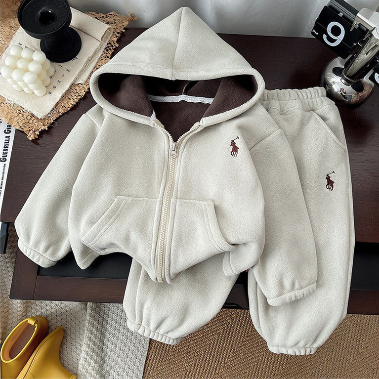 Kids RL Fleece Hooded Set Warm Autumn & Winter Two-Piece Outfit