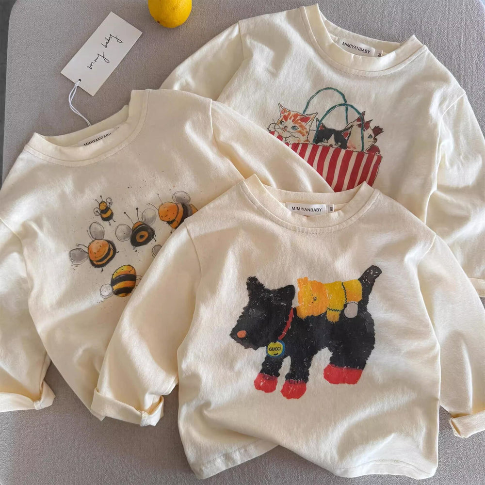 Kids Cartoon Cotton T-Shirt Long Sleeve Boys & Girls Top