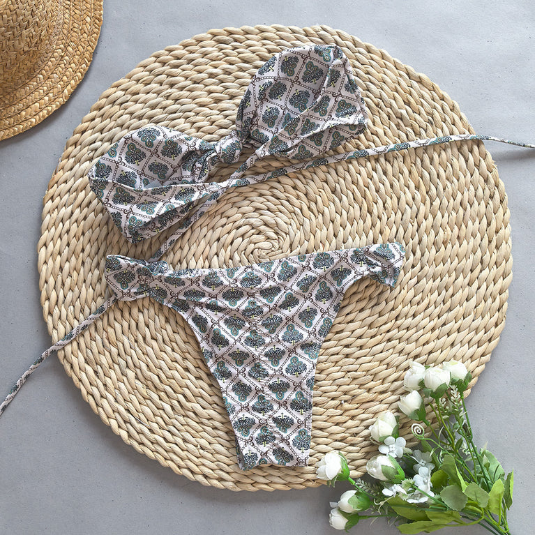 Black & White Gathered Bikini Set