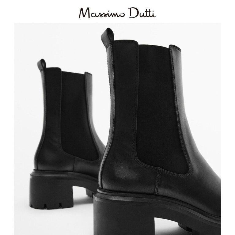 Massimo Dutti Women's Fall-Winter Leather Chelsea Boots