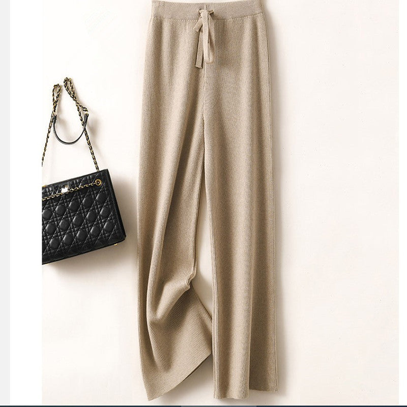 High Waist Elastic Knitted Wide-Leg Pants for Women