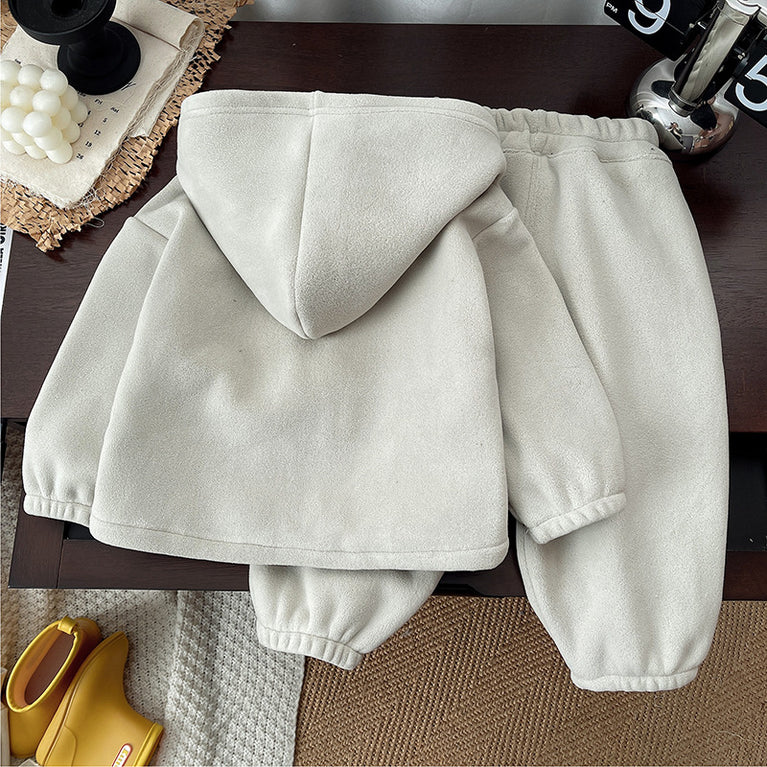 Kids RL Fleece Hooded Set Warm Autumn & Winter Two-Piece Outfit