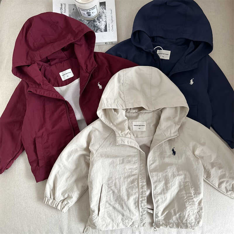Kids Hooded Windbreaker Jacket Autumn Solid Color
