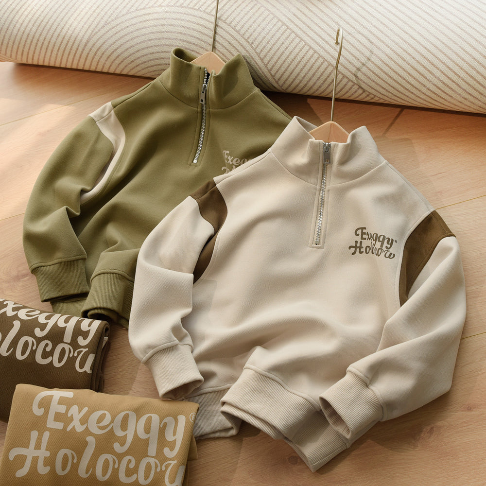 Children's half zipper Loose pullover sweatshirt Collar for Boys and Girls