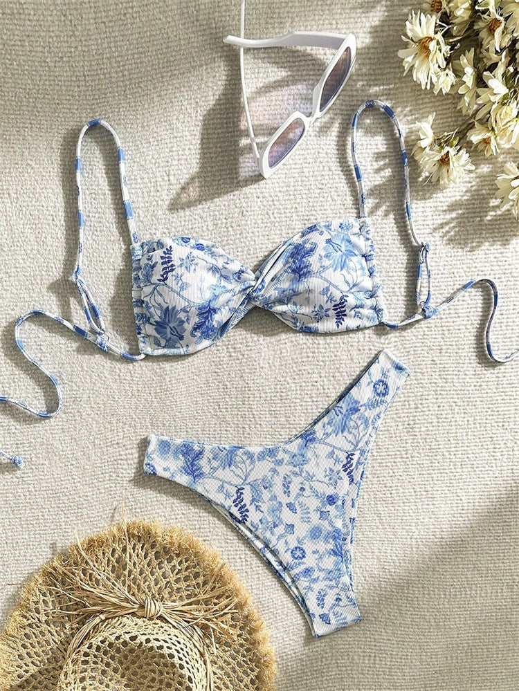 Women's Hot Floral Lace-up Beach Bikini Swimsuit