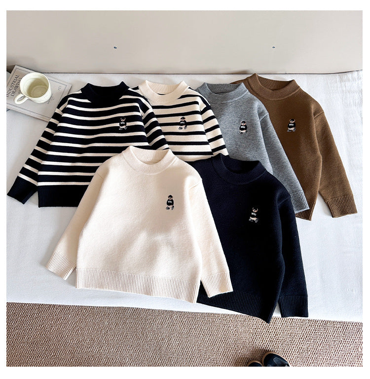Kids Warm Thickened Bear Embroidery Winter Sweater