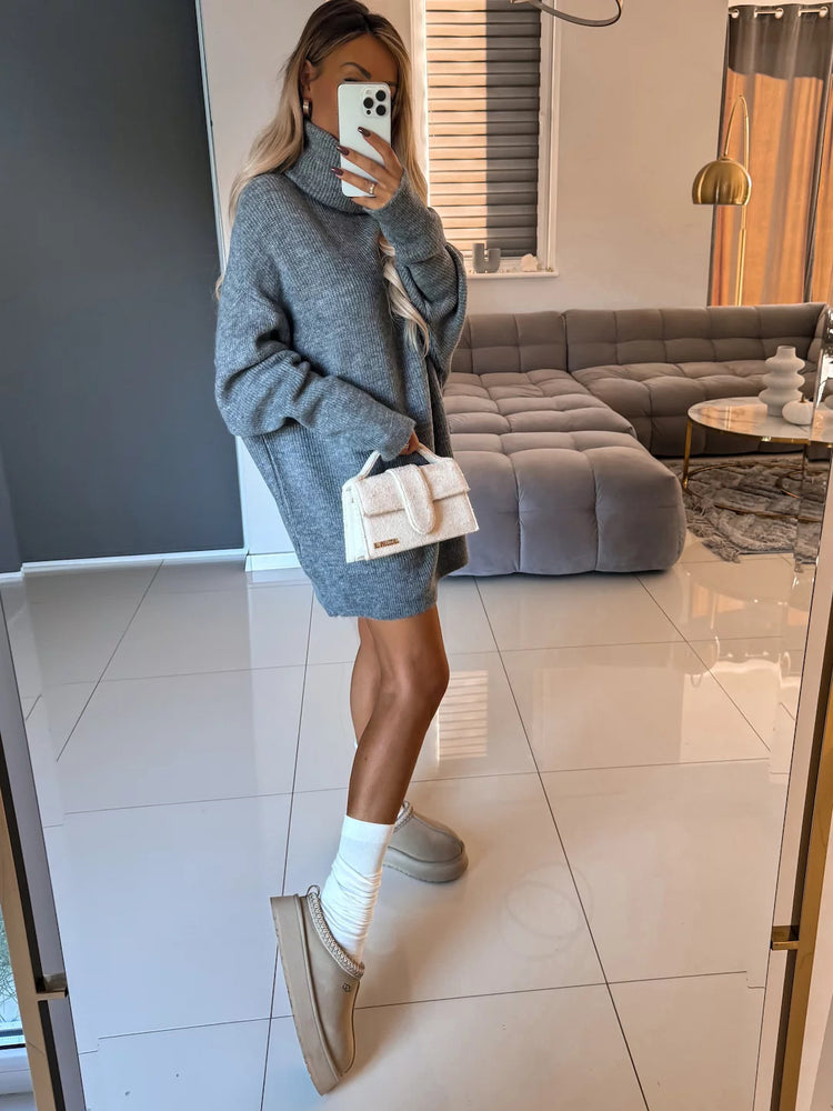 Women's High Necked Long Knitted Sweater