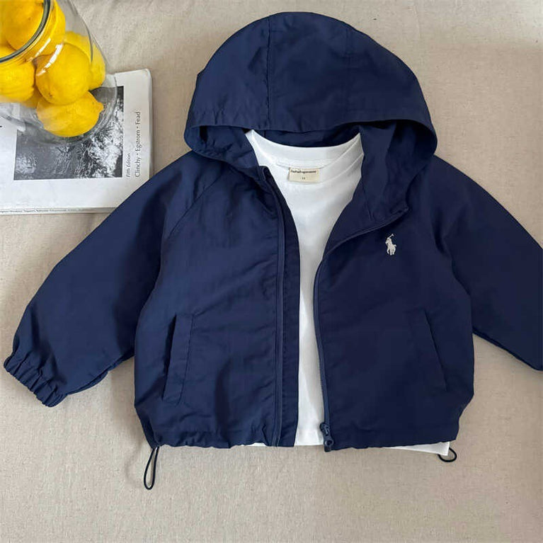 Kids Hooded Windbreaker Jacket Autumn Solid Color